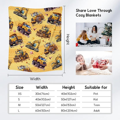 Kids Throw Blanket - Construction Truck Gifts for Boys Men - Excavator Fleece Throws for Bedroom Decor (60"x80")
