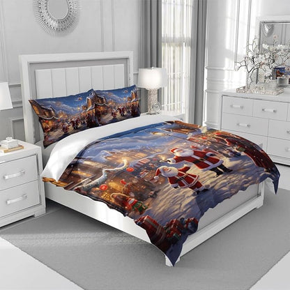 Christmas Duvet Cover Bedding Sets King Size for Kids Girls Teens, Christmas Petal Country Bedding Décor, 1 Duvet Cover and 2 Pillow Shams - 70x90 inches