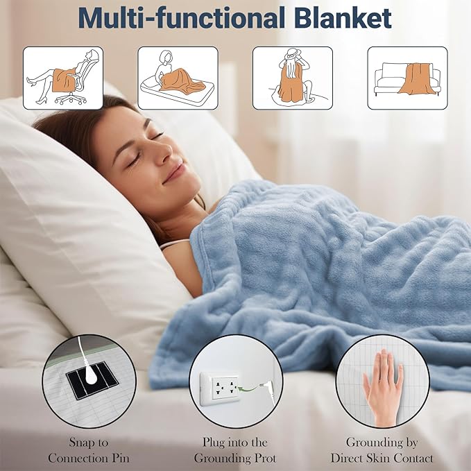 Grounding Blanket Grounding Sheets Queen, Grounding Throw for Improved Sleep, Relieving Pain,Conductive Grounded Mat for Bed with Grounding Wire (Blue, Baby)