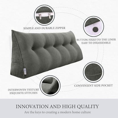 14 lbs Thickened King Wedge Pillow Headboard Body Positioner Triangular Reading Pillow Bed Bolster Pillow for Sitting in Bedwith Removable Cover Gift for Mom Backrest Cordury Gray