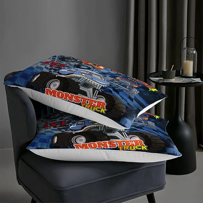 AILONEN Truck Comforter Set Full Size, 3D Monster Truck on Blue Background Theme Bedding Set for Kids Boys Girls All Season,Soft Microfiber,3 Pieces,1 Quilt and 2 Pillowcases