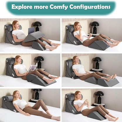 5Pcs Wedge Pillow for Sleeping, Orthopedic Bed Wedge Pillows for After Surgery, Foam Triangle Sit Up Pillow Wedge for Back, Neck, Shoulder Support, Leg Elevation, Acid Reflux, Gerd, Snoring Grey
