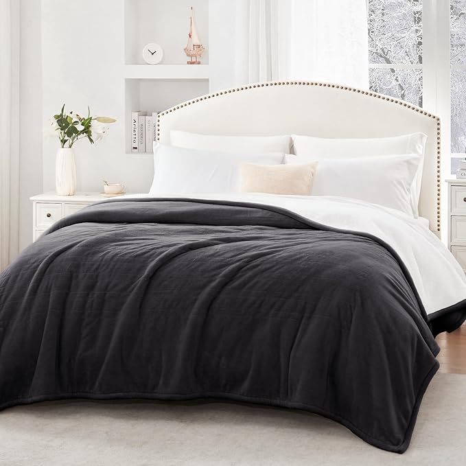 SEALY Electric Blanket Queen Size, Flannel & Sherpa Heated Blanket with 10 Heating Levels & 1-12 Hours Auto Shut Off, Machine Washable, Grey, 84 x 90 Inch