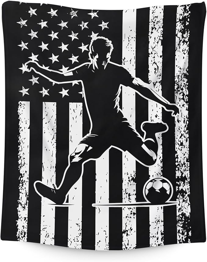 Soccer Throw Blankets for Kids Boys Teens 8-12, 60x50 Inches Plush Comfy Soft Sports Throws Decor for Couch Bed Home Gifts Ideas