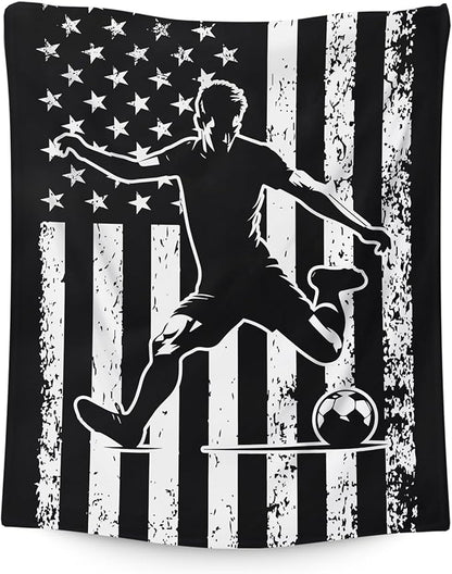 Kids Boys Blanket for Soccer Lovers, 50x40 Inches Small Soft Cozy Fuzzy Soccer Blankets Cool Throws Gifts Decor for Travel Camp Office