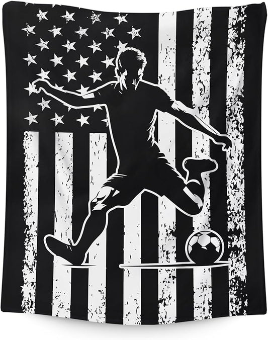Kids Boys Blanket for Soccer Lovers, 50x40 Inches Small Soft Cozy Fuzzy Soccer Blankets Cool Throws Gifts Decor for Travel Camp Office