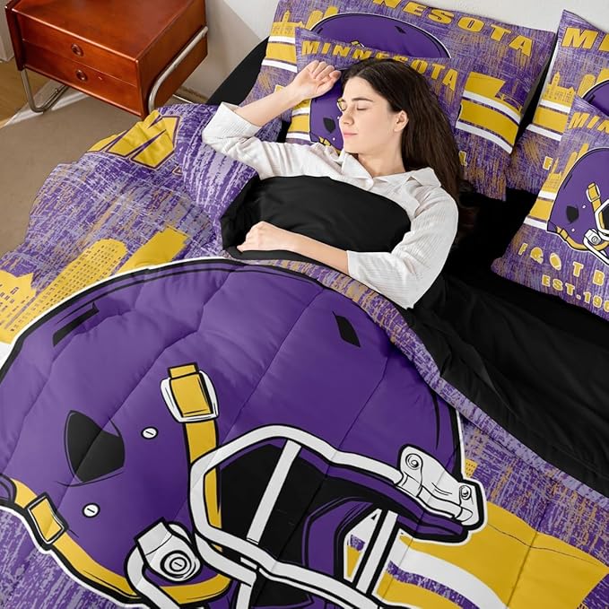Erosebridal 7 Pieces Classic Sports Bed in A Bag King Football Comforter Sets with Sheets Seasonal Color Football Bedding Set for Men Women Seasonal Color City Silhouette Bed Set