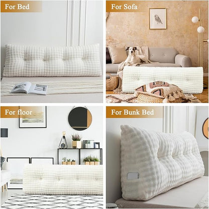 Wenqik Wedge Pillow Triangular Headboard Bed Reading Backrest Wedge Bolster Pillow with Removable Cover Back Support for Daybed Bunk Bed(Beige,Full)
