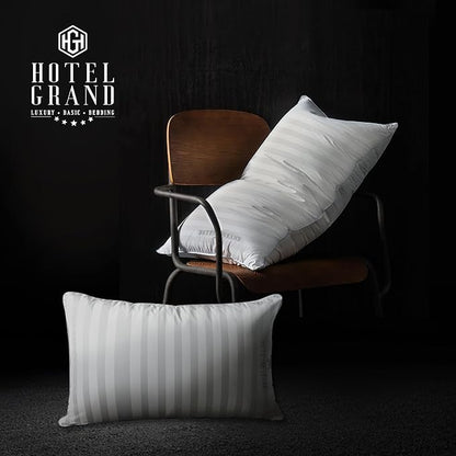 Hotel Grand Softy-Around Feather Down Pillows Queen Size Set of 6 Packs White Strip 100% Cotton Fabric Bed Pillows for All Position Sleepers,28"x20"/6 Packs