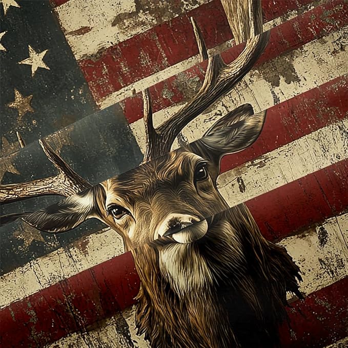 Deer Full Duvet Cover Sets,Deer and American Flag Bedding Sets for Hunter Bedroom Decor, 1 Duvet Cover 2 Pillowcases Comforter Cover for Adult Teen boy,Full