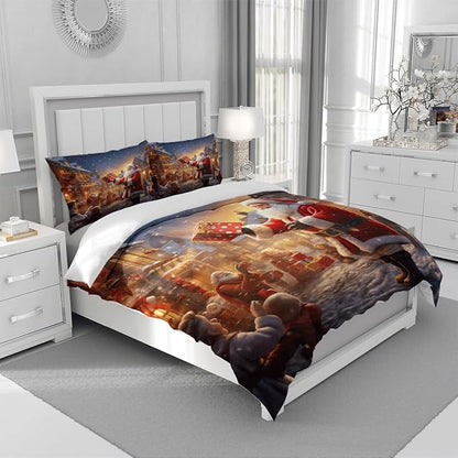 Christmas Duvet Cover Bedding Sets King Size for Kids Girls Teens, Christmas Petal Country Bedding Décor, 1 Duvet Cover and 2 Pillow Shams - 90x90 inches