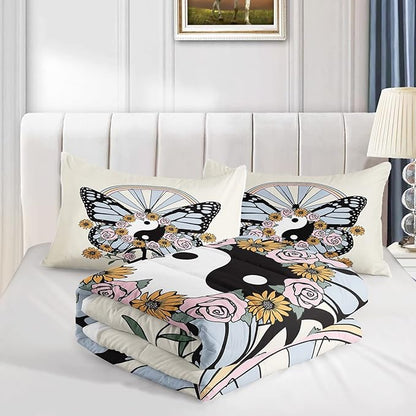 CVHOUSE Butterfly Bedding Set,Butterfly Comforter Full,Butterfly Comforter Set for Girls Kids Teens,Butterflies Quilt Set with 1 Comforter and 2 Pillow Cases- 3 Piece