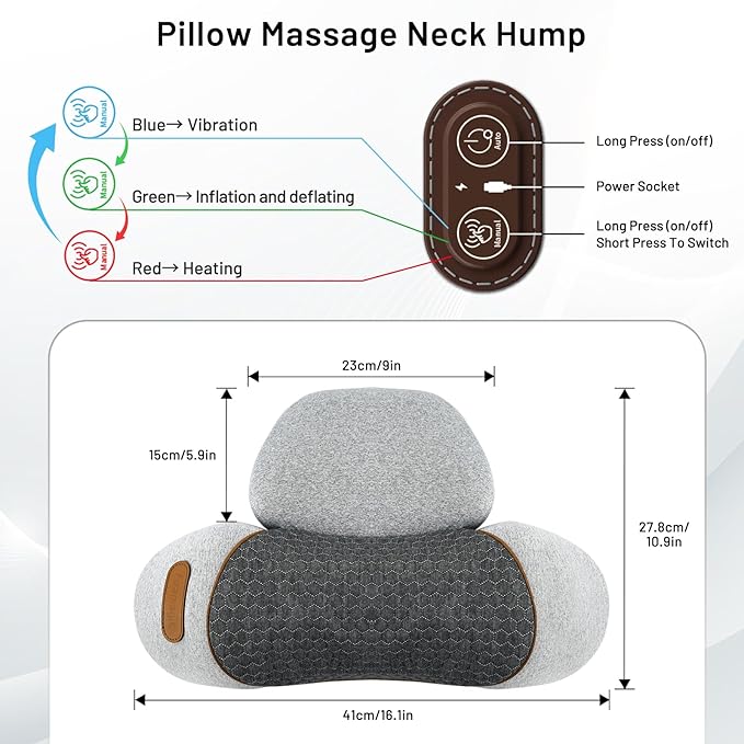 3-in-1 Neck Massager Pillow - Cervical Pillow Massage Neck Hump for Shoulder Pain Relief, Back Shoulder Massager with Kneading, Shiatsu Kneading Massage with Heating, Traction Function, Hump Corrector