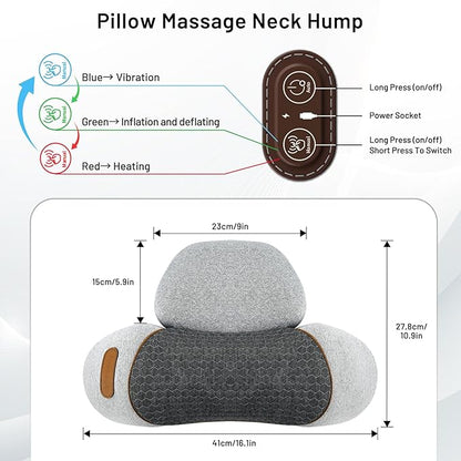 3-in-1 Neck Massager Pillow - Cervical Pillow Massage Neck Hump for Shoulder Pain Relief, Back Shoulder Massager with Kneading, Shiatsu Kneading Massage with Heating, Traction Function, Hump Corrector