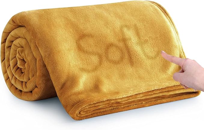 IR Imperial Rooms Fleece Blanket - Super Soft Fluffy Throw Blanket for Sofa and Bed - Warm and Cozy Lightweight 400 GSM Microfiber Bed Throws Blankets, 50 x 60 Inches (Throw/Travel, Mustard)