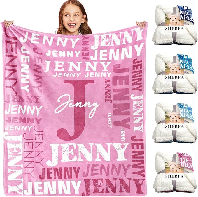 Personalized Blankets for Teen Boys Girls - Printed in USA Custom Blanket with Kid Names Reversible Plush Ultra-Soft Sherpa Fleece Monogrammed Baby Throw Blankets Customized Birthday Gifts for Adults
