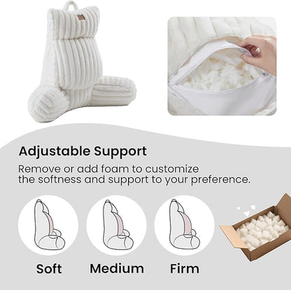 Amélie Home Faux Fur Reading Pillow with Pocket for Sitting in Bed, Adult Backrest Bed Pillow with Washable Cover for Lounging, Study & Relaxing, Ivory 29 inches