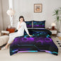 Fashion 3D Honeycomb Bedding Comforter Set King Size Neon Colorful Light Geometric Hexagon Comforter Set for Boys Teens Kids Bedroom Decor Video Racing Games Quilted Duvet Black Duvet Insert 3pcs