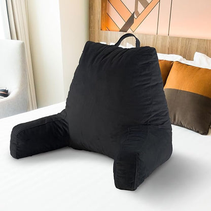 Cheer Collection Reading Pillow with Arms – Portable Bed Pillow for Sitting Up & Support, Hollow Fiber-Filled Back Rest Pillow for Sitting in Bed & Couch, Machine Washable, Black