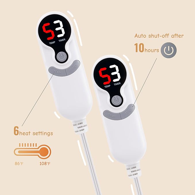 Electric Heated Blanket Queen Size 84"x90", Soft Flannel with Dual Controllers & Overheat Protection, 6 Adjustable Heat Settings & 10-Hour Auto-Off Timer, Fast Heating for Winter Comfort, Navy Blue