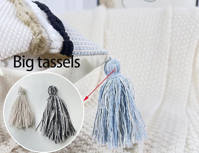 Boho Throw Pillow Covers 16x16 Aesthetic Neutral Boucle Couch Pillow Cover Rainbow Striped Decorative Accent Pillow Case for Couch Bed Sofa Farmhouse Bedroom,Modern Funky,Set of 2 Khaki