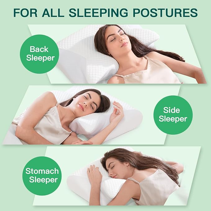 Memory Foam Cervical Pillow, 2-in-1 Ergonomic Neck Support Pillow with Armrest & Ear Hole, Contour Orthopedic Bed Pillow for Pain Relief, Adjustable Height for Side, Back & Stomach Sleepers