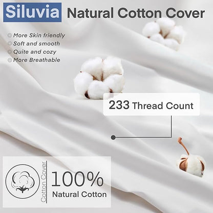 Siluvia 18"x18" Pillow Inserts Set of 2 Decorative Square Throw 18" Pillows with 100% Cotton Cover for Sofa, Couch, and Bed - White