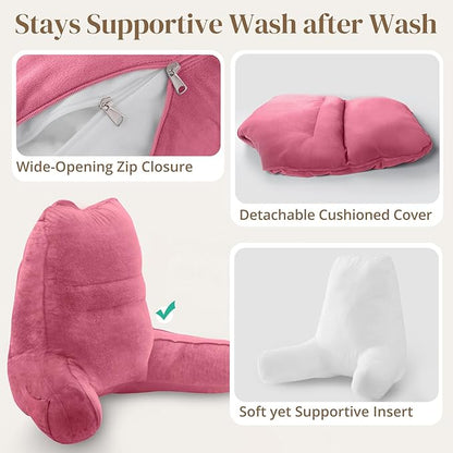 Sasttie Reading Pillow, Pillows for Reading or Relaxing – Ergonomic Support for Head, Neck, Back, and Lumbar, 21-Inch, Rose Pink