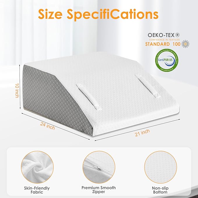 Leg Elevation Pillow for After Surgery, 10inch Foam Leg Elevating Pillow for Swelling and Blood Circulation, Leg Wedge Pillow for Sleeping, Knee Pillow for Knee Hip Ankle Pain Relief, White