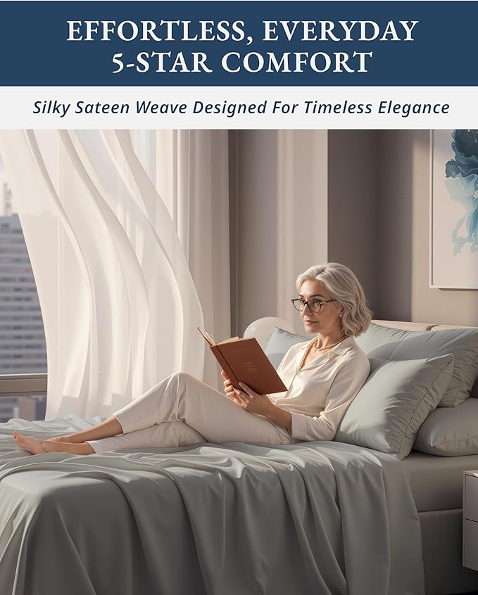 LANE LINEN 100% Egyptian Cotton Full Bed Sheets, Sustainably Produced Luxury Hotel Like Thick Full Size Sheets Set, Naturally Temperature Regulating Machine Washable Cotton Sheets - Silver