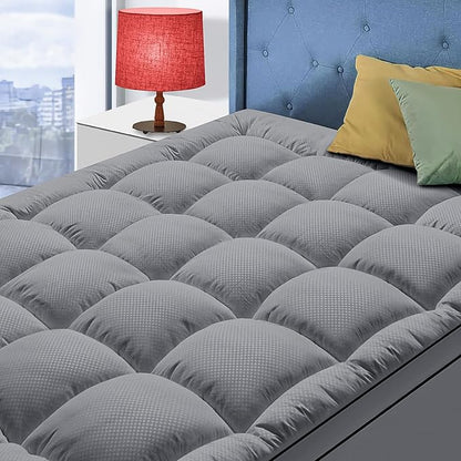 MATBEBY California King Mattress Topper, Extra Thick, Quilted Fitted, Breathable, Machine Washable, Deep Pocket, Dark Grey