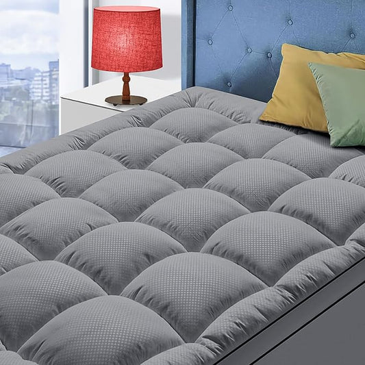 Full XL Mattress Topper for Back Pain, Cooling Extra Thick Mattress Pad Cover with 8-21 inch Deep Pocket, Plush Pillow Top Mattress Topper Overfilled with Down Alternative, Full Extra Long, Dark Grey