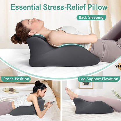 Memory Foam Wedge Pillow, Prone Pillow Headboard & Bed Reading Pillow, Multifunctional Ergonomic Support for Back Pain, Acid Reflux, Sitting Up, Back Cushion with Removable Stretch Cover (Dark Gray)