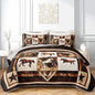 Western Brown Galloping Horse Quilt Bedding King 3Pcs Rustic Farmhouse Horse Bed Set Wild Animal Retro Grid Pattern Bedspread Coverlet with 2 Pillowcases for Kid Boy Girl Teen Adult Room Decor