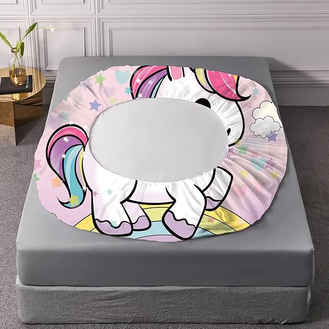 Unicorn Sheets Set Twin: Cartoon Pink Rainbow Unicorn Bedding for Kids Girls Teens Bedroom Bed - 1 Flat Sheet, 1 Fitted Sheet, 1 Pillowcase
