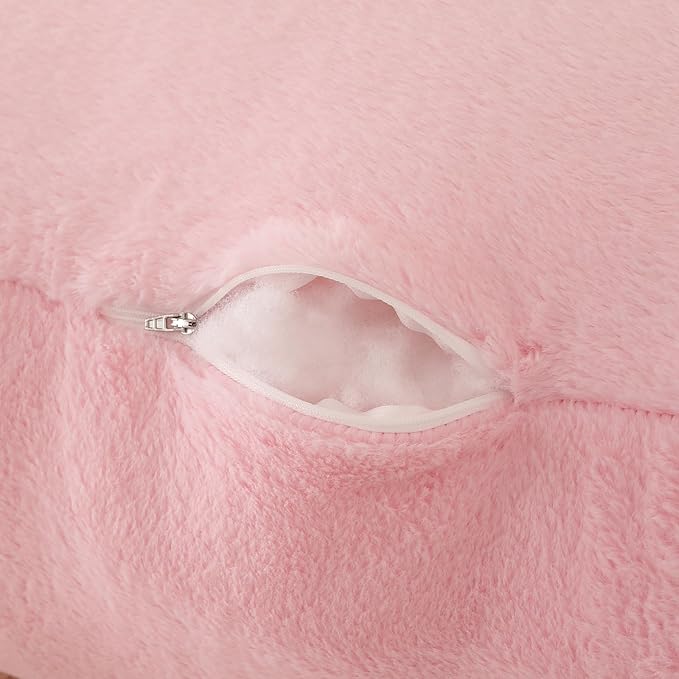 Reading Pillow for Sitting in Bed, Large Backrest Reading Pillow with Arm Rest,Back-Rest Support Cushion for Sit Up on Couch, Sofa, and Floor, Dorm Essentials (Pink Faux Fur, Large(19"))