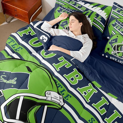 Erosebridal King Size Sports City Bedding Sets, Gridiron Seasonal Comforter Rugby Sports Decor Comforter + Flat Sheet + Fitted Sheet + 2 Pillowcases + 2 Throw Pillow Covers
