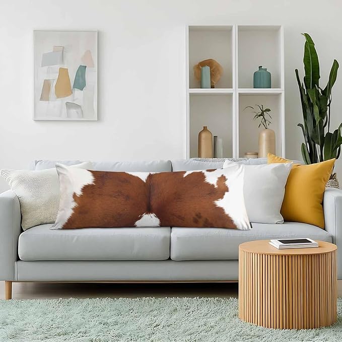 Cowhide Body Pillow Pillowcase, Cow Print Cowhide Brown Farmhouse Body Pillow Cushion Covers, 20x54 Bedding Pillows Protector Large Body Pillowcases for Home Couch Sofa