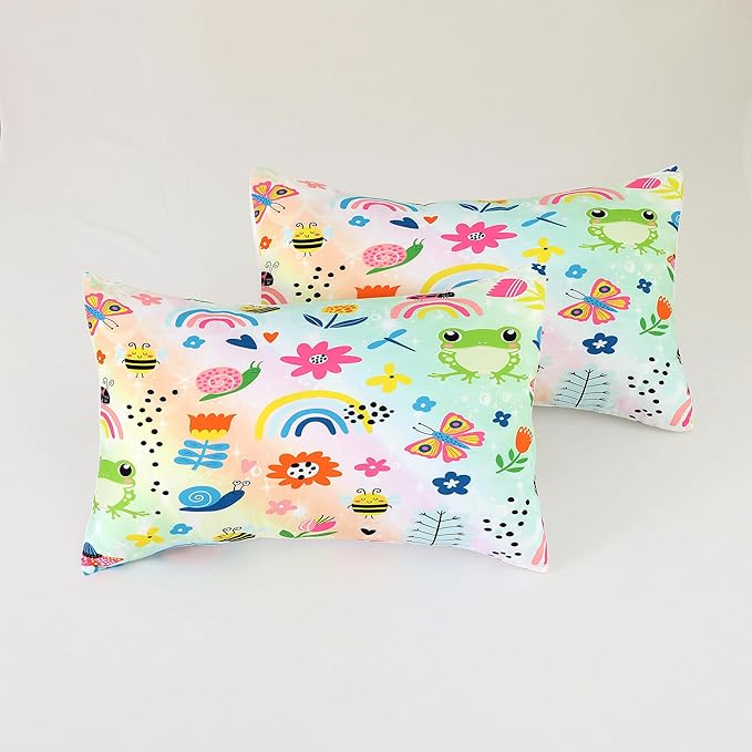 Rainbow Comforter Sets Full Size Cartoon Frogs Bedding Sets for Girls Kids Teens Boys Flowers Butterfly Bees Snails Insects Cute Kawaii Quilt 1 Comforter + 2 Pillow Cases