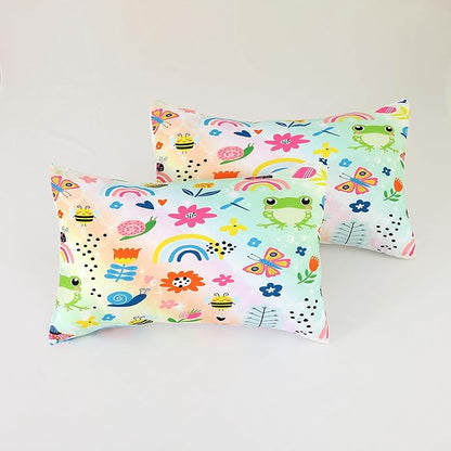 Rainbow Comforter Set Queen Size Cartoon Frogs Bedding Sets for Girls Kids Women Boys Flowers Butterfly Bees Snails Insects Cute Kawaii Quilt 1 Comforter + 2 Pillow Cases
