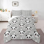 Kawaii Panda Comforter Set Full Size Cartoon Animal Bedding Set Bedroom Decor Watercolor Leaves Botanical Quilt Set for Kids Boys Girls Cute Pandas Duvet Insert 3Pcs