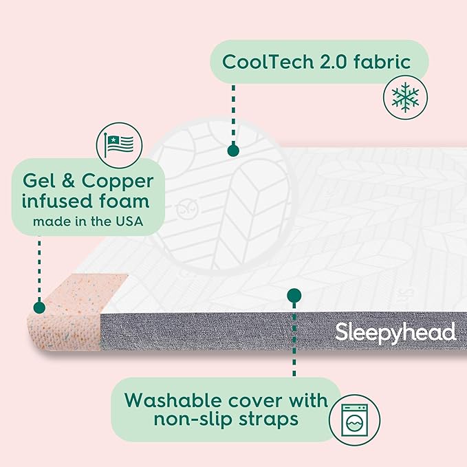 Sleepyhead Twin 3 Inch Premium Super Mattress Topper – 3 Inch Gel & Copper Infused Memory Foam Bed Topper – Cooling, Soft Support + Comfort, Foam Made in USA, CertiPUR-US Certified (Twin 3")