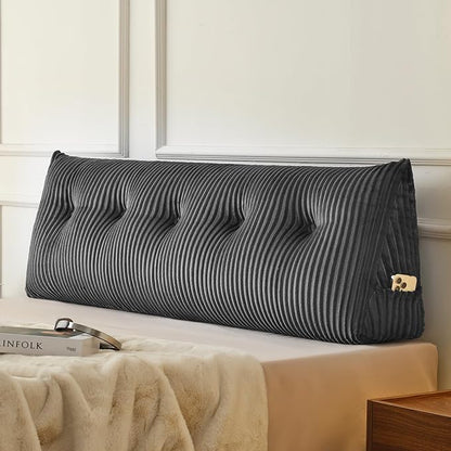 Z-hom Queen Headboard Pillow, Triangular Wedge Reading Pillow for Bed or Sofa, Ergonomic Backrest Cushion for Sitting Up, Reading or Relaxing, with Side Pocket，Removable Washable Cover,Grey