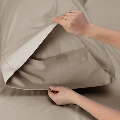 Bedsure King Size Sheets Set, Cooling Sheets for Hot Sleepers, Rayon Derived from Bamboo, Breathable & Soft, Deep Pocket Up to 16 Inches, Hotel Luxury Silky Bedding, Simply Taupe