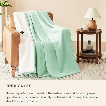 Homemate Heated Blanket Electric Throw - 50"x60" Heating Blanket Throw 1/2/4/6/8 Hours Auto-Off 10 Heat Level Over-Heat Protection Flannel Sherpa ETL Certification