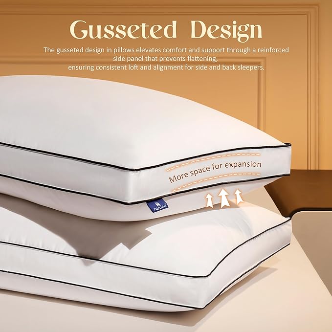 Feather Down Pillows King Size Set of 2 with Gusset, Luxury Hotel Collection Bed Pillow 2 Pack, Down Surrounded Pillows for Sleeping, Soft Fluffy for Side, Back Sleepers 18x34x2 in.