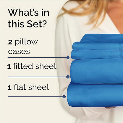 Twin XL 4 Piece Sheet Set - Comfy Breathable & Cooling - Ultra Soft Hotel Luxury Bedding Set w/ 8-16 Inch Deep Pockets - 1 Flat & 1 Fitted Sheet & 2 Pillowcases - Wrinkle Free & Easy Care - Denim Blue