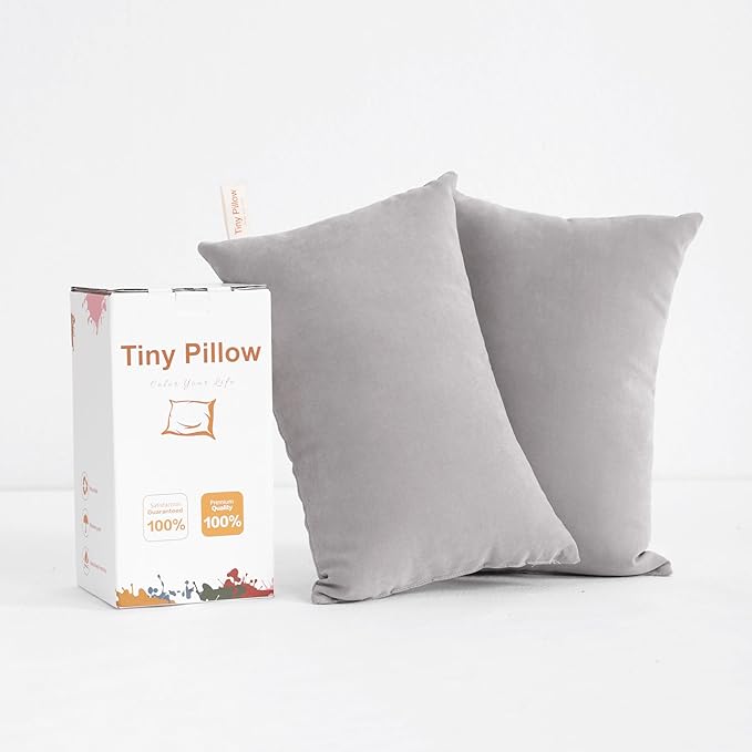 BEDSUM 2 Pack Tiny Pillows, 11"x7" Microfiber Mini Pillow for Travel, Pets, Soft and Machine Washable Small Pillows for Neck, Wrist, and Knee Comfort, Light Grey