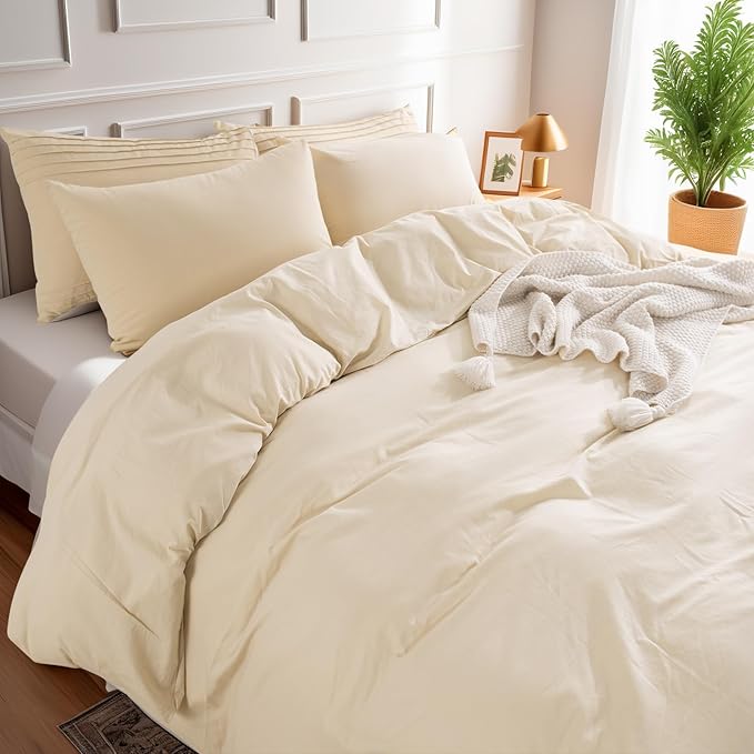 NEXHOME PRO Duvet Cover King 100% Washed Cotton, Breathable, Durable, Textured, Linen Like, Home Bedding Set 104"x90"