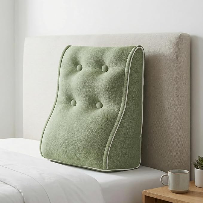 Daneey Reading Pillow for Bed Adult, Back Support Pillow for Bed, Sit Up Pillow Backrest Green, 20 * 9 * 22IN